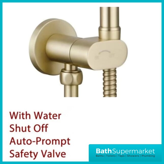 Conon Brushed Brass Round Douche Shower Spray Handset Flexi Hose Kit With Integrated Isolator Valve