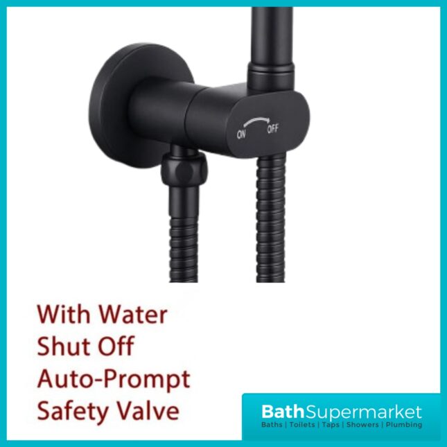 Conon Matt Black Round Douche Shower Spray Handset Flexi Hose Kit With Integrated Isolator Valve