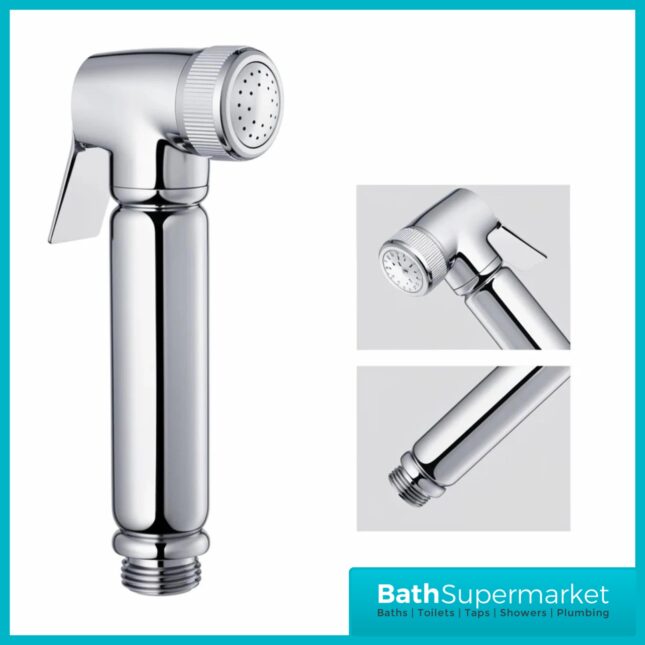 Conon Chrome Round Douche Shower Spray Handset Flexi Hose Kit With Integrated Isolator Valve