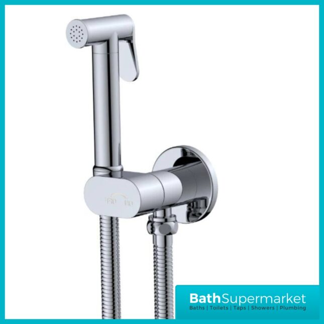 Conon Chrome Round Douche Shower Spray Handset Flexi Hose Kit With Integrated Isolator Valve