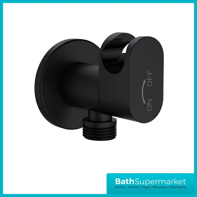 Conon Matt Black Round Douche Shower Spray Handset Flexi Hose Kit With Integrated Isolator Valve