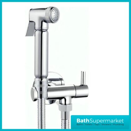 Annan Chrome Round Douche Shower Handset Flexi Hose Holder & Outlet Elbow Mixer Kit