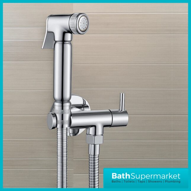 Annan Chrome Round Douche Shower Handset Flexi Hose Holder & Outlet Elbow Mixer Kit