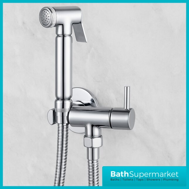 Annan Chrome Round Douche Shower Handset Flexi Hose Holder & Outlet Elbow Mixer Kit