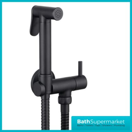 Annan Matt Black Round Douche Shower Handset Flexi Hose Holder & Outlet Elbow Mixer Kit