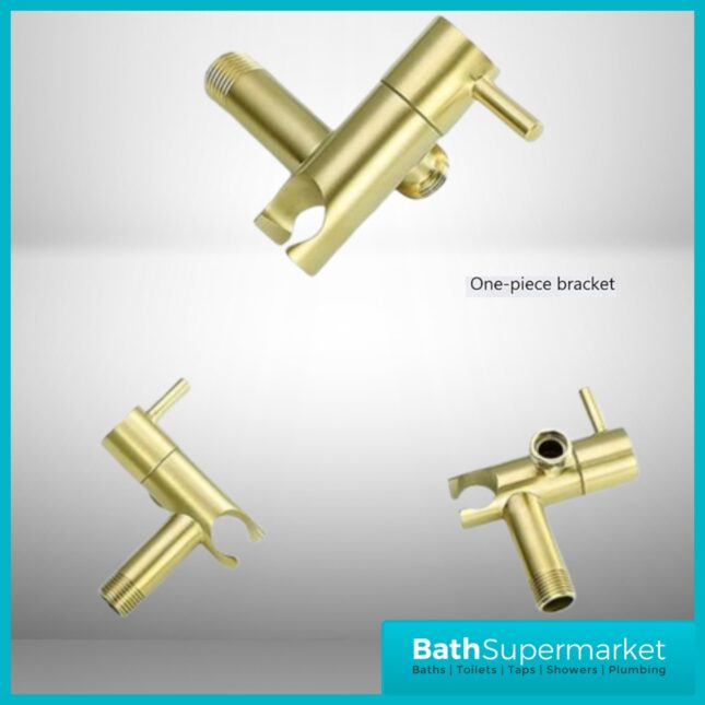 Annan Brushed Brass Round Douche Shower Handset Flexi Hose Holder & Outlet Elbow Mixer Kit