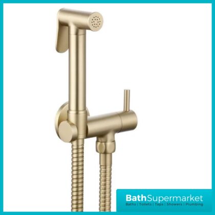 Annan Brushed Brass Round Douche Shower Handset Flexi Hose Holder & Outlet Elbow Mixer Kit