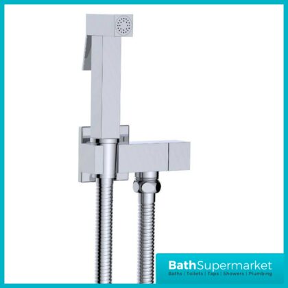 Beauly Chrome Square Douche Shower Handset Flexi Hose Holder & Outlet Elbow Mixer Kit