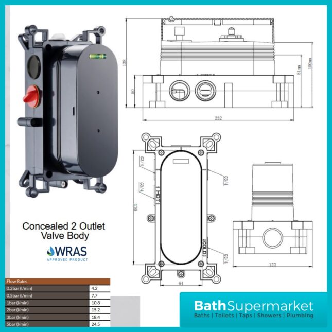 Sognare Core Concealed 2 Outlet Shower Valve With Gunmetal Brushed Bronze Or Nickel Plate & Handles