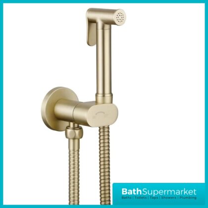 Conon Brushed Brass Round Douche Shower Spray Handset Flexi Hose Kit With Integrated Isolator Valve