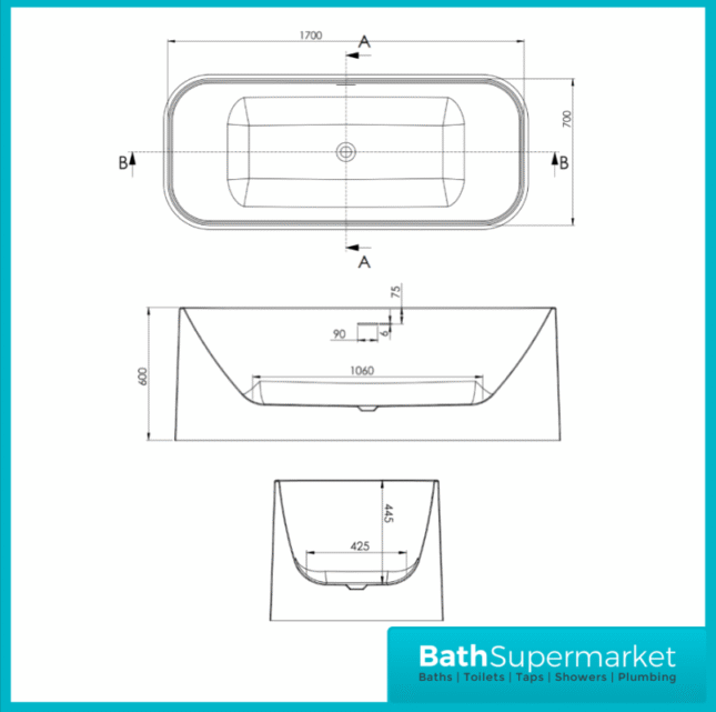 Sognare Choices Gloss White Rectangle Modern Free Standing Bath 1700mm Length