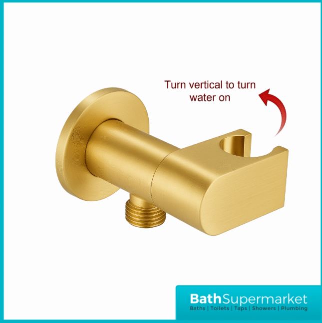 Conon Brushed Brass Round Douche Shower Spray Handset Flexi Hose Kit With Integrated Isolator Valve