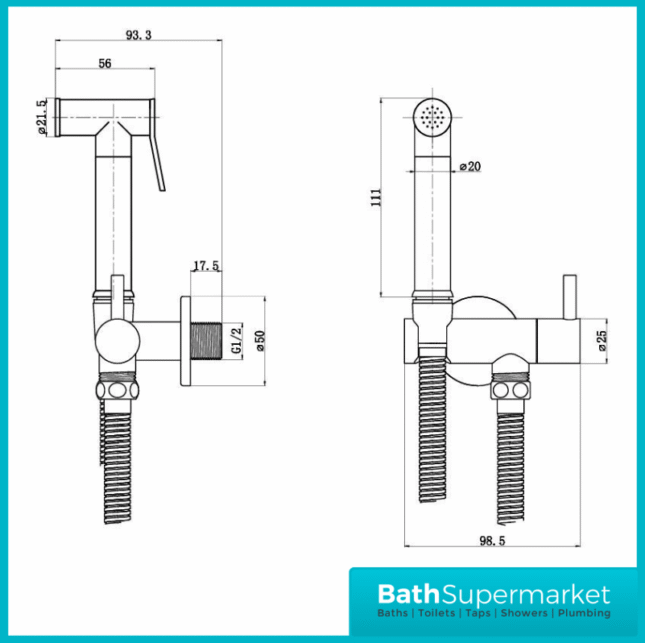 Annan Brushed Brass Round Douche Shower Handset Flexi Hose Holder & Outlet Elbow Mixer Kit