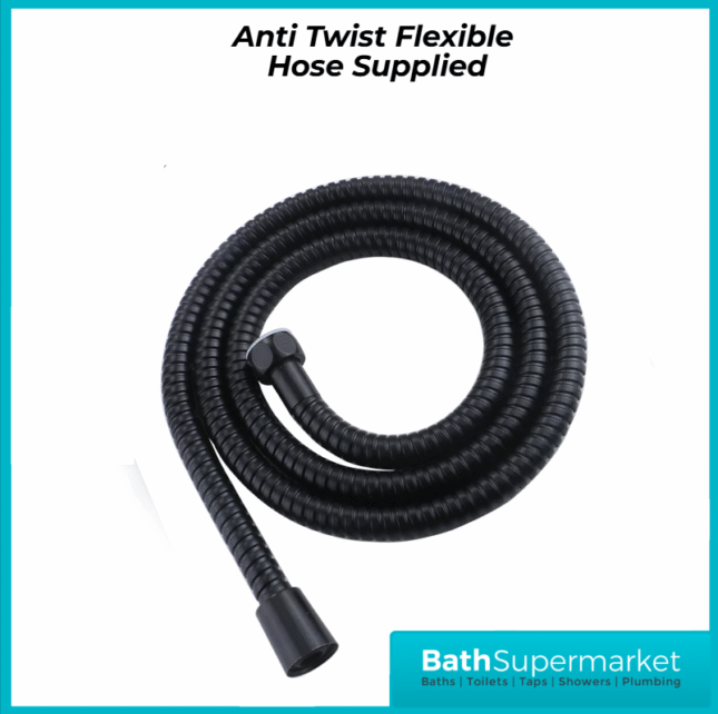 Conon Matt Black Round Douche Shower Spray Handset Flexi Hose Kit With Integrated Isolator Valve