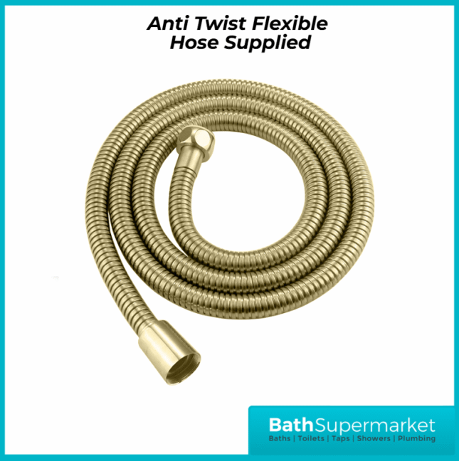 Conon Brushed Brass Round Douche Shower Spray Handset Flexi Hose Kit With Integrated Isolator Valve