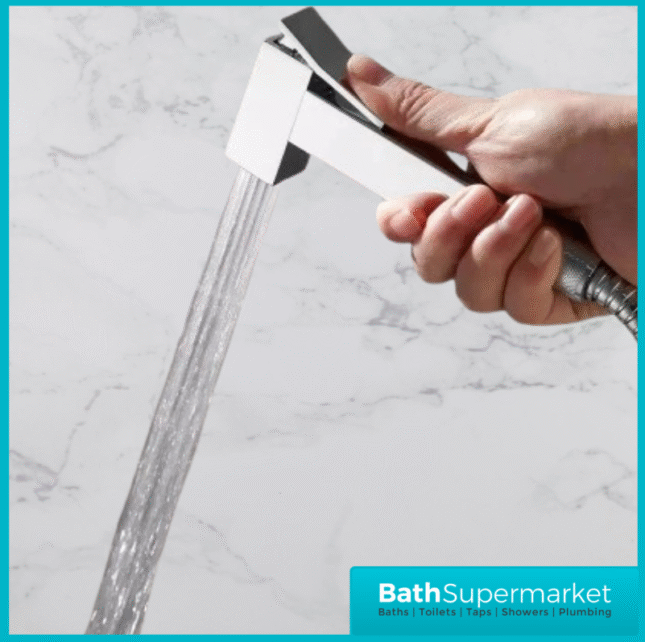 Beauly Chrome Square Douche Shower Spray Handset Flexi Hose Holder & Outlet Elbow Mixer Kit