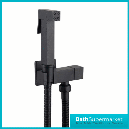 Beauly Matt Black Square Douche Shower Spray Handset Flexi Hose Holder & Outlet Elbow Mixer Kit