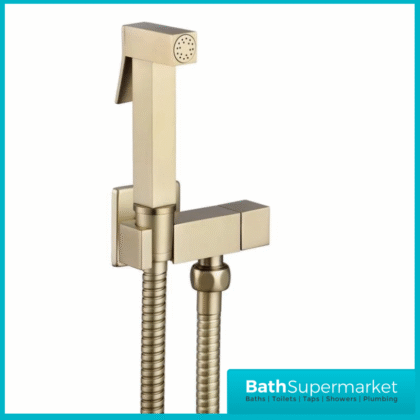 Beauly Brushed Brass Square Douche Shower Spray Handset Flexi Hose Holder & Outlet Elbow Mixer Kit