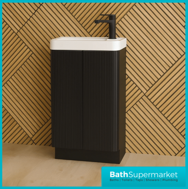 Amber Fluted Black Floor Standing Compact Cloakroom Basin Vanity Unit 500mm