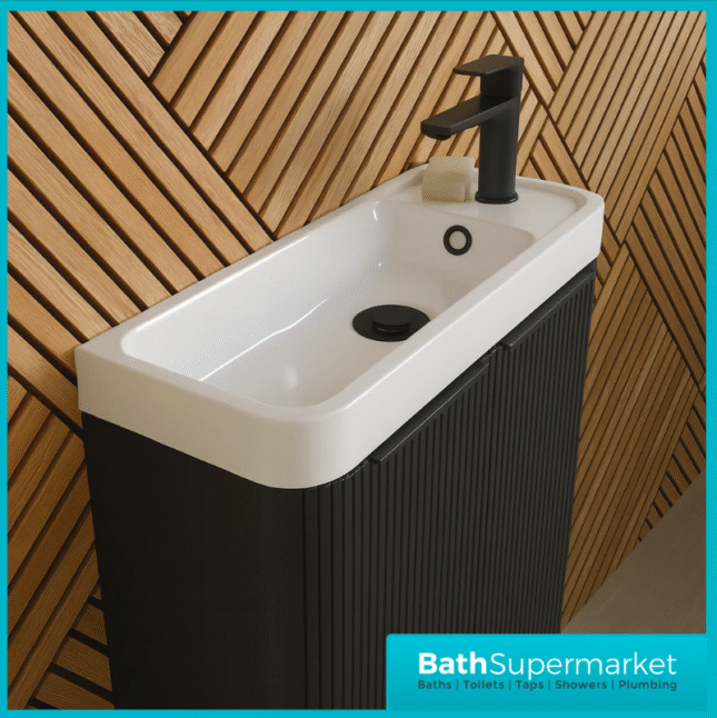 Amber Fluted Black Floor Standing Compact Cloakroom Basin Vanity Unit 500mm