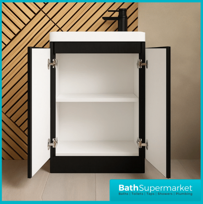 Amber Fluted Black Floor Standing Compact Cloakroom Basin Vanity Unit 500mm