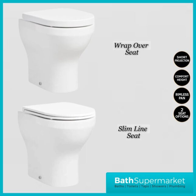 Tavistock Micra Evo White Comfort Height Back To Wall Rimless WC Toilet Pan With Seat