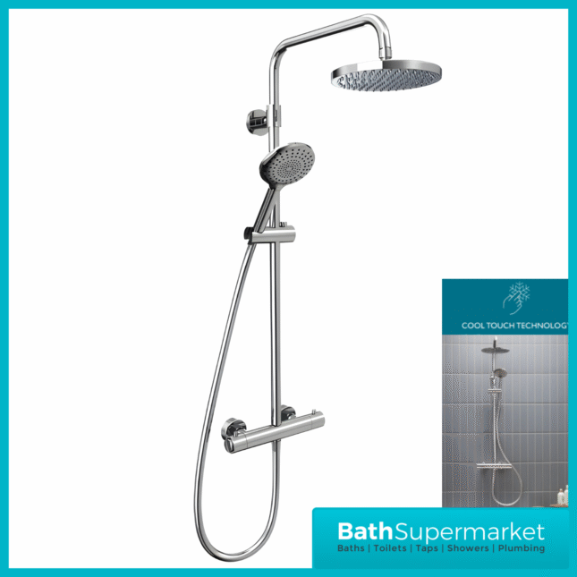 Tavistock Merit Chrome Cool Touch Exposed Thermostatic Valve Push Bar Shower System