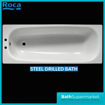 Roca Contesa Gloss White 2 Pre-Drilled Tap Hole Steel Bath 1700 x 700mm With Legs Set