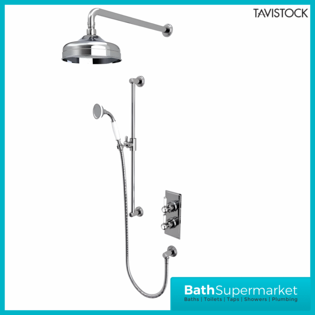 Tavistock Lansdown Chrome Dual Function Shower System With Riser Kit & Overhead Shower