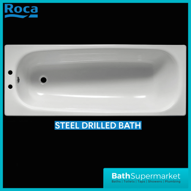 Roca Contesa Gloss White 2 Pre-Drilled Tap Hole Steel Bath 1700 x 700mm With Legs Set