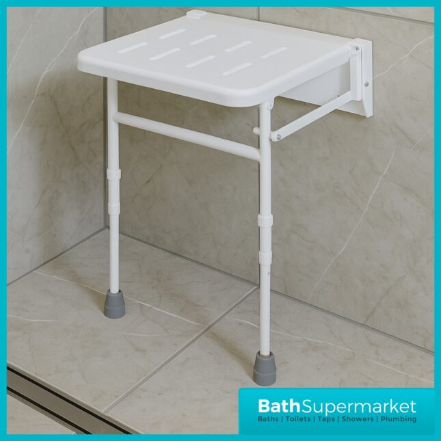 Fitzroy Of London White Wall Mounted Folding Shower Seat With Legs