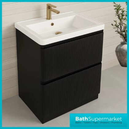 Modern Black Fluted Floor Standing Handless Drawer Bathroom Vanity Basin Unit 600mm