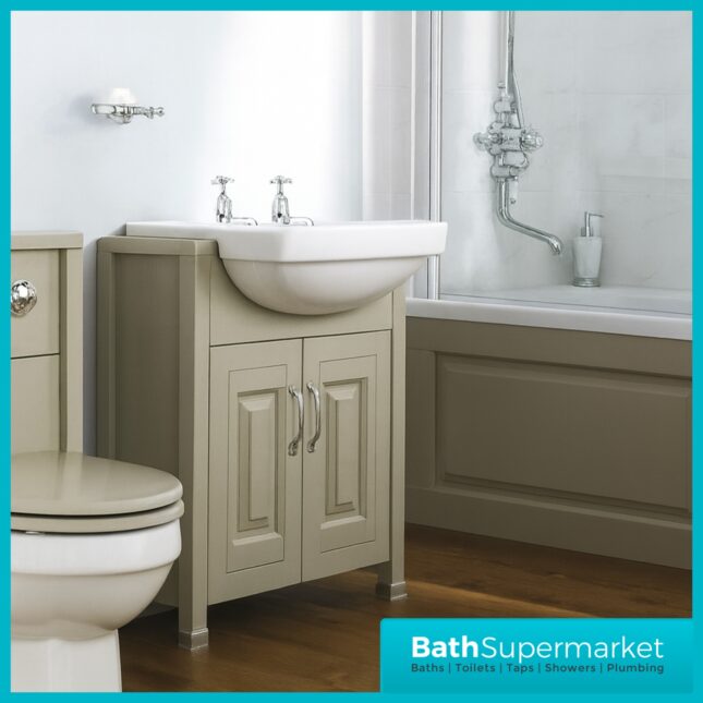 Carlton Traditional White Gloss Semi Recessed 2 Tap Hole Basin 560mm