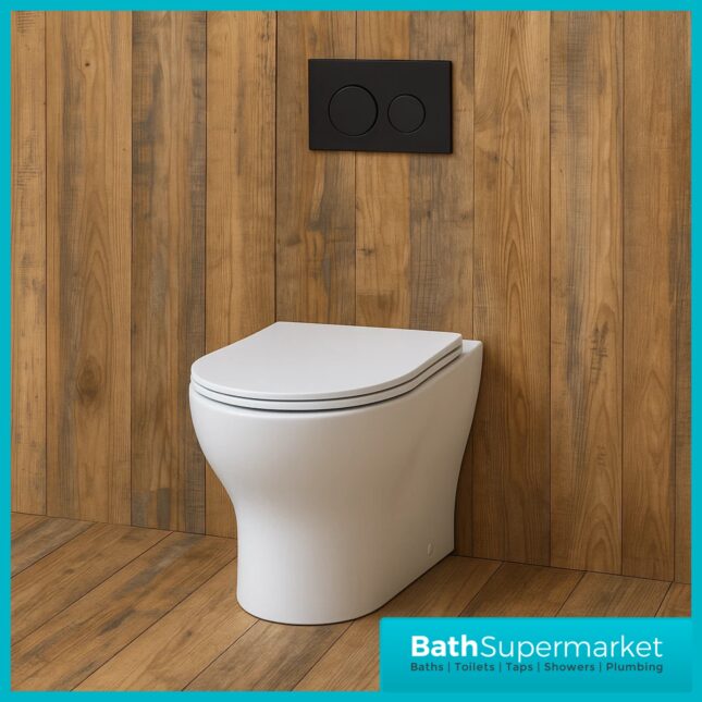 Tavistock Micra Evo White Comfort Height Back To Wall Rimless WC Toilet Pan With Seat