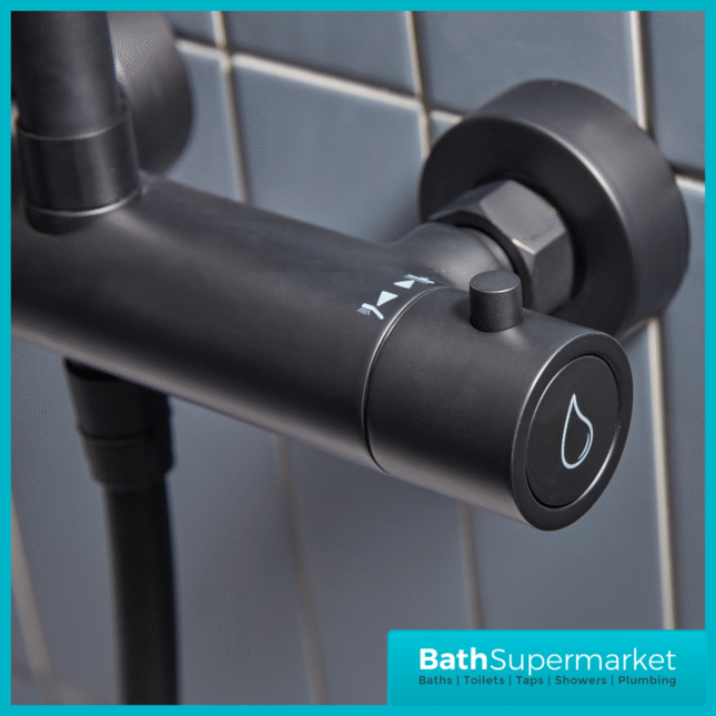 Tavistock Merit Black Cool Touch Exposed Thermostatic Valve Push Bar Shower System
