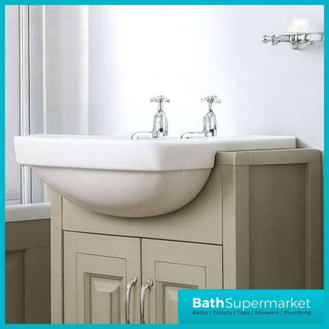 Carlton Traditional White Gloss Semi Recessed 2 Tap Hole Basin 560mm