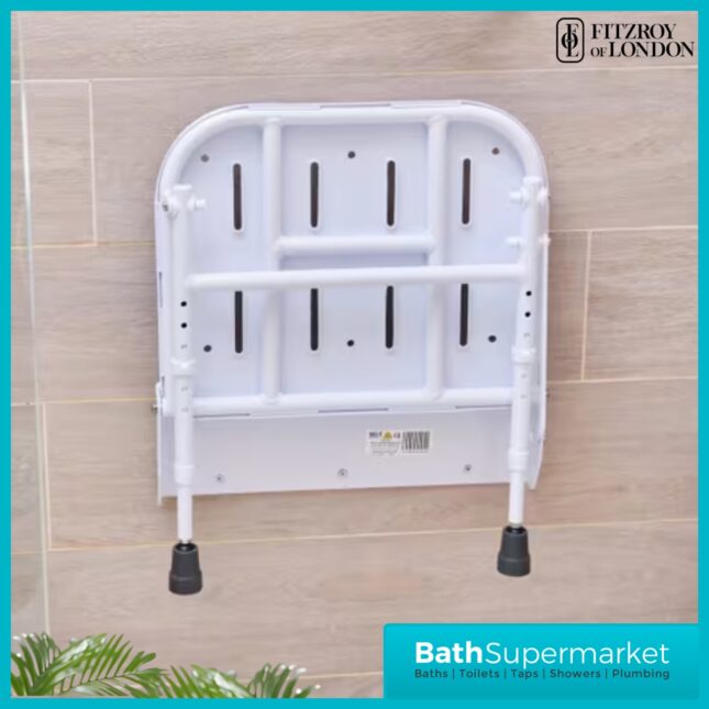 Fitzroy Of London Wall Mounted Folding Grey Padded Shower Seat With Legs