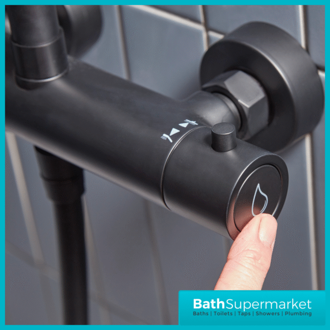 Tavistock Merit Black Cool Touch Exposed Thermostatic Valve Push Bar Shower System