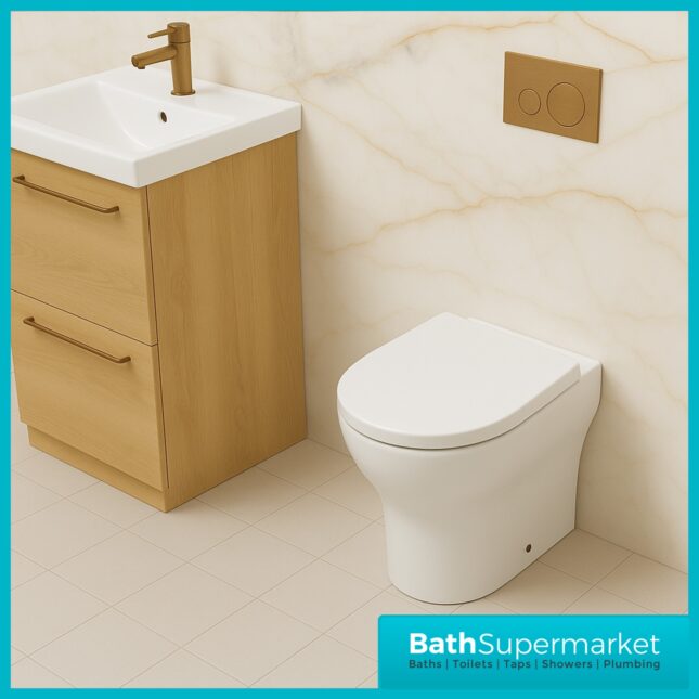 Tavistock Micra Evo White Comfort Height Back To Wall Rimless WC Toilet Pan With Seat