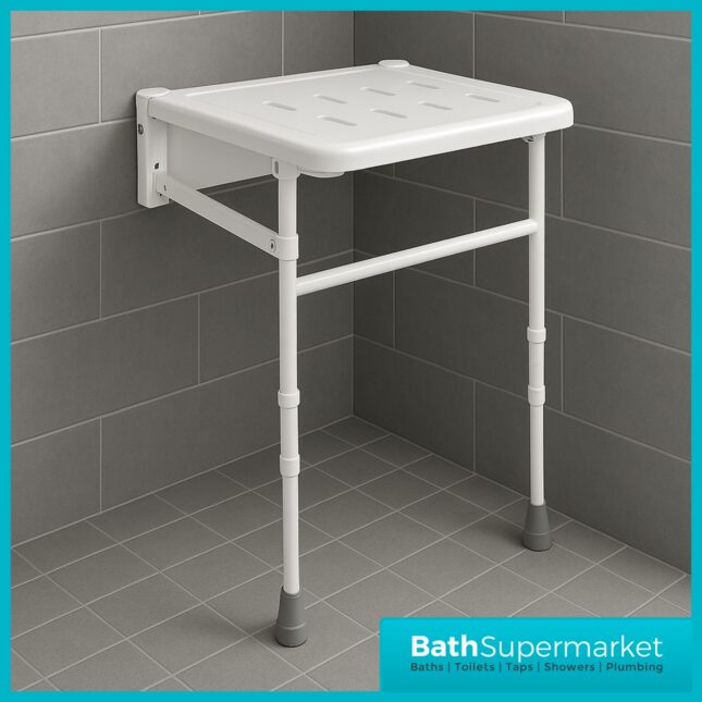 Fitzroy Of London White Wall Mounted Folding Shower Seat With Legs
