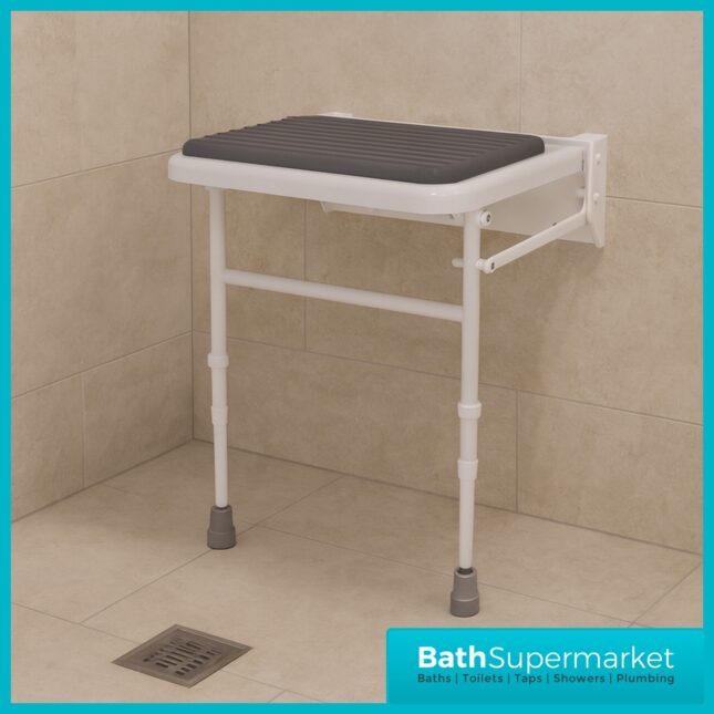 Fitzroy Of London Wall Mounted Folding Grey Padded Shower Seat With Legs