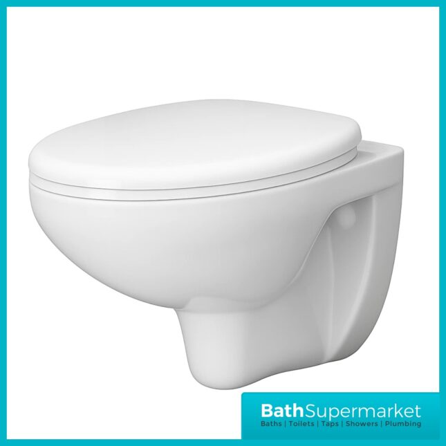 Sano Round Gloss White Wall Hung Toilet Pan With Soft Close Seat