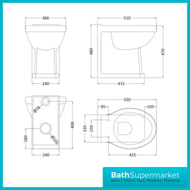 Hudson Reed Richmond Traditional White Comfort Height Back To Wall Toilet Pan With Soft Close Seat