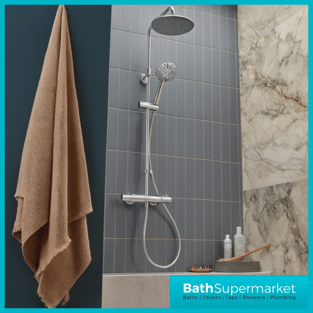 Tavistock Merit Chrome Cool Touch Exposed Thermostatic Valve Push Bar Shower System