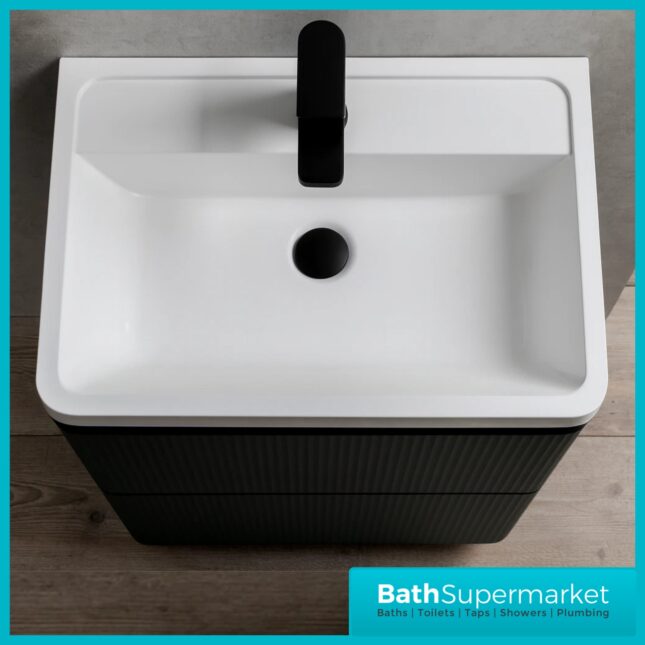 Modern Fir Green Fluted Floor Standing Handless Drawer Bathroom Vanity Basin Unit 600mm
