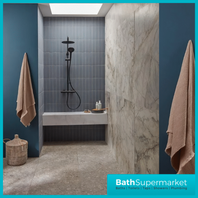 Tavistock Merit Black Cool Touch Exposed Thermostatic Valve Push Bar Shower System