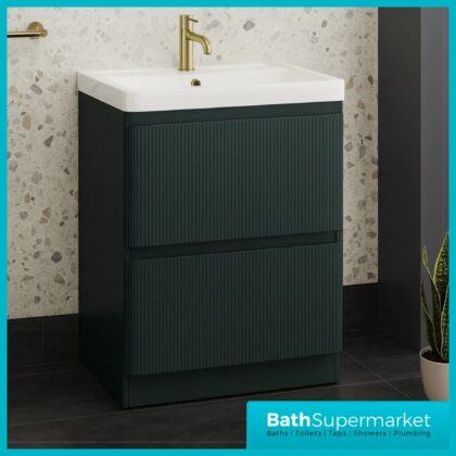 Modern Fir Green Fluted Floor Standing Handless Drawer Bathroom Vanity Basin Unit 600mm
