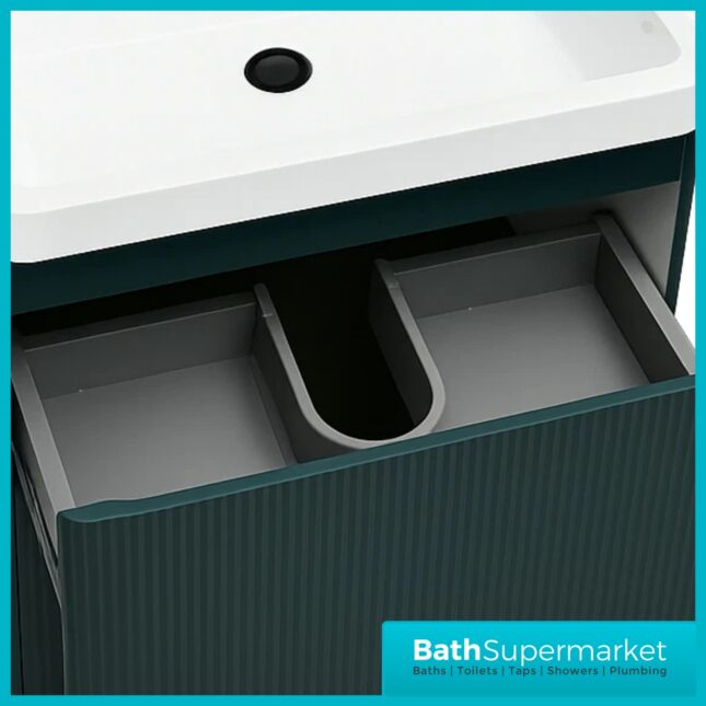 Modern Fir Green Fluted Floor Standing Handless Drawer Bathroom Vanity Basin Unit 600mm