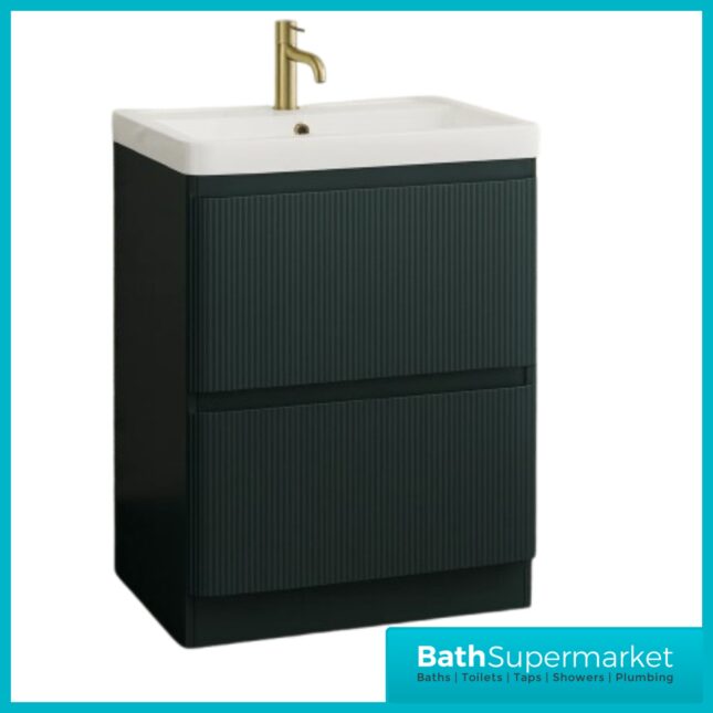 Modern Fir Green Fluted Floor Standing Handless Drawer Bathroom Vanity Basin Unit 600mm