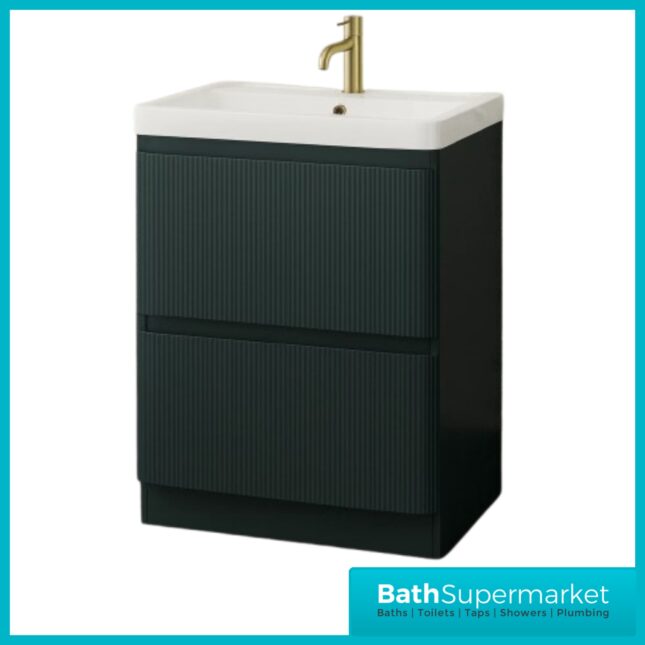 Modern Fir Green Fluted Floor Standing Handless Drawer Bathroom Vanity Basin Unit 600mm